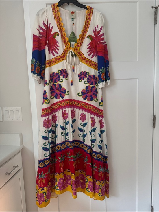 FARM Rio Dresses & Skirts - FARM Rio White Maxi Dress with Pink, Red, Blue & Yellow Floral Print
